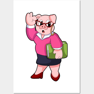 Pig as Secretary with Glasses Posters and Art